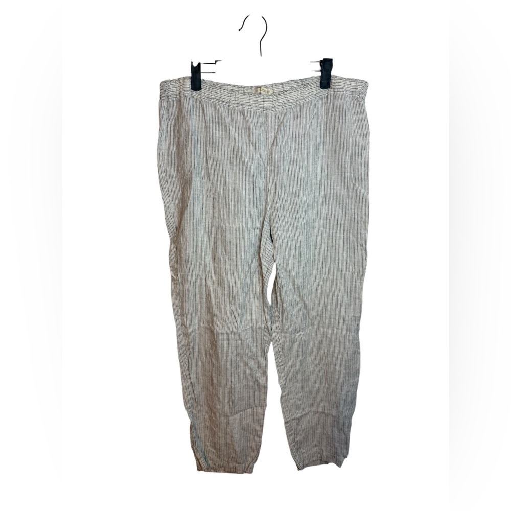 Eileen Fisher White and Gray Striped Lightweight Coastal Organic Linen Pants